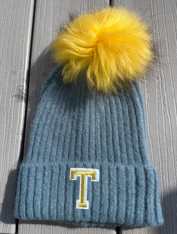 Knit Hat w/ Angora Pom Pom