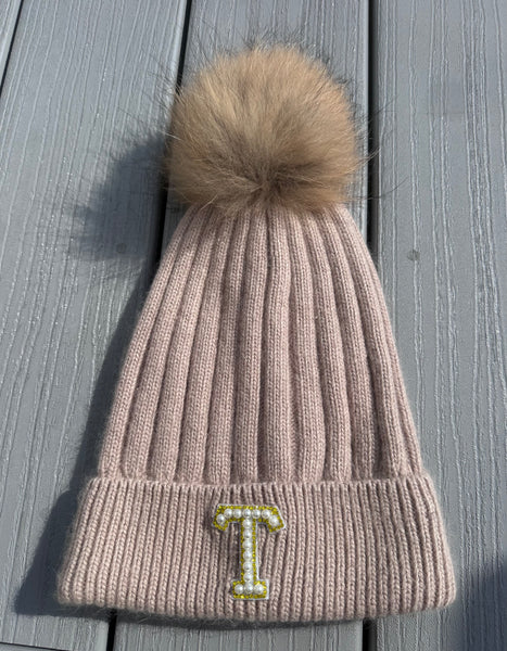 Knit Hat w/ Angora Pom Pom