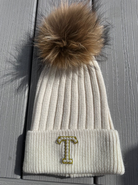 Knit Hat w/ Angora Pom Pom