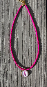 Beaded Pink Ribbon Glass Charm Necklace