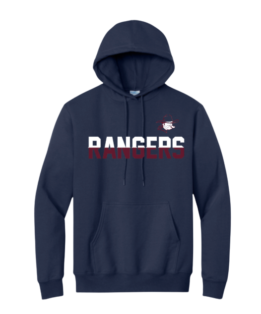 CLEARANCE Navy Hoodie w/ Spilt Rangers Logo