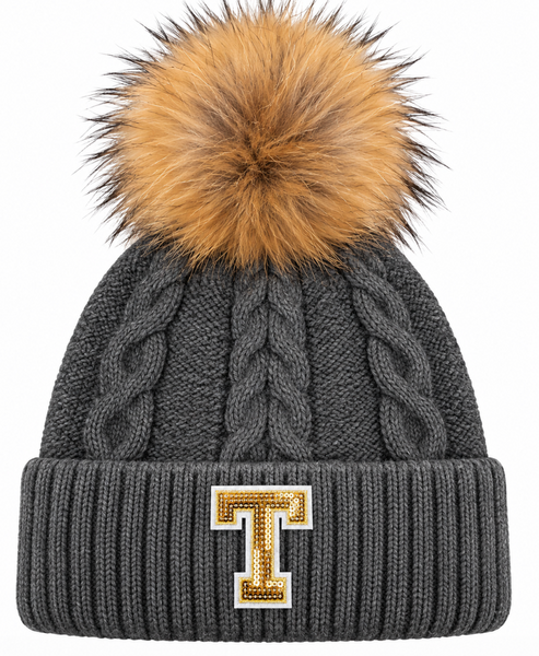 Knit Hat w/ Angora Pom Pom