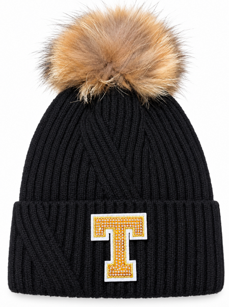 Knit Hat w/ Angora Pom Pom