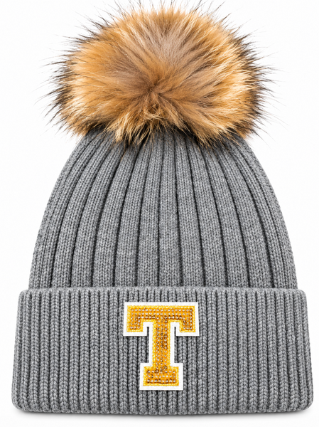 Knit Hat w/ Angora Pom Pom